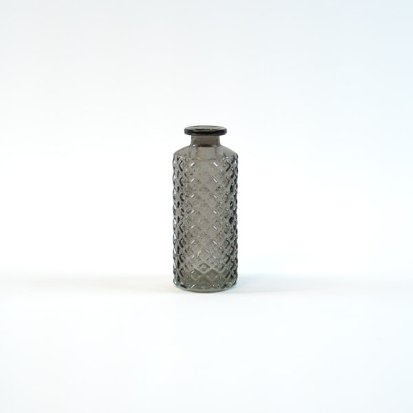 Skleněná vázička úzká šedá - 13 cm strukturovaná