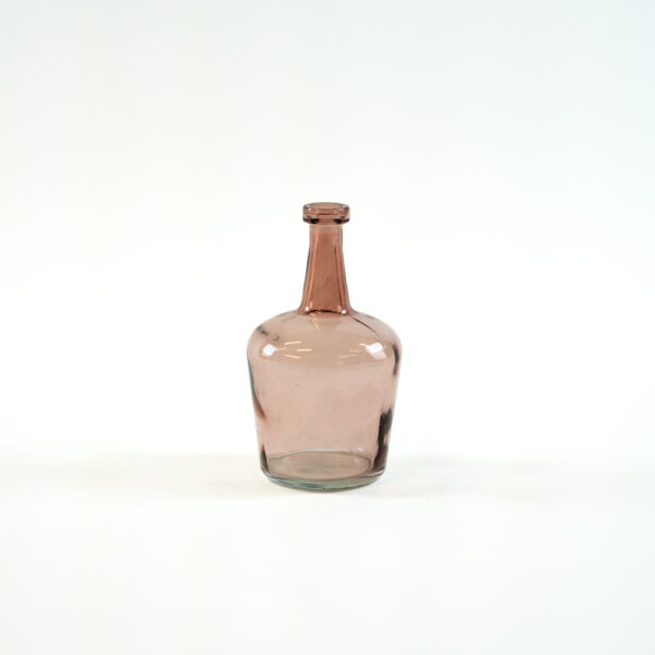 Skleněná vázička růžová s úzkým hrdlem 14 cm