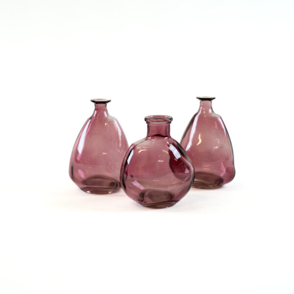 Skleněná vázička - set organických růžových - 11-12 cm