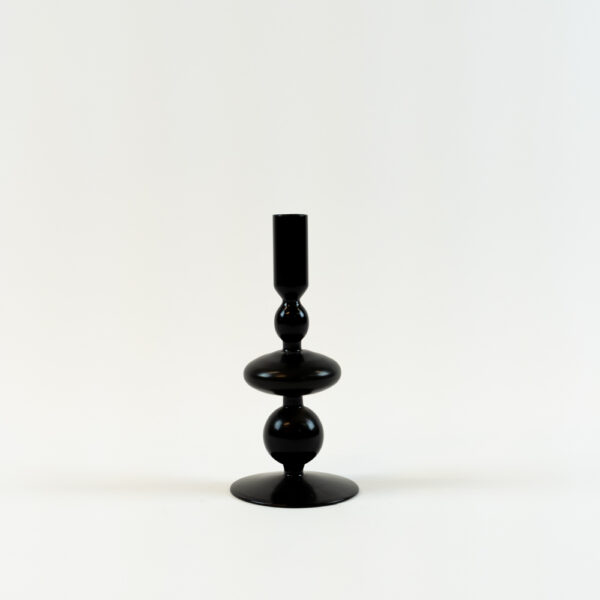 Skleněný svícen na kónickou svíčku - černý - 20 cm
