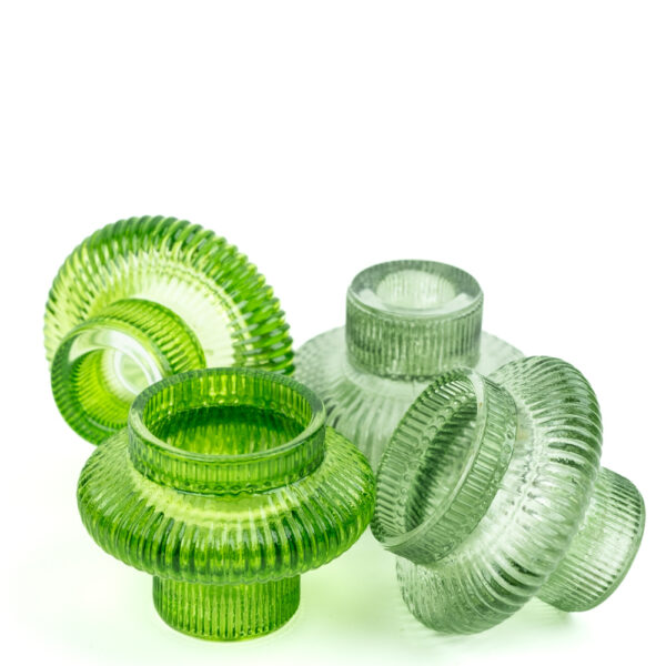 Oboustranný skleněný svícen zelený - 6 cm - set 4 ks