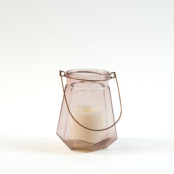 Skleněná lucerna na svíčku růžová - 13,5 cm