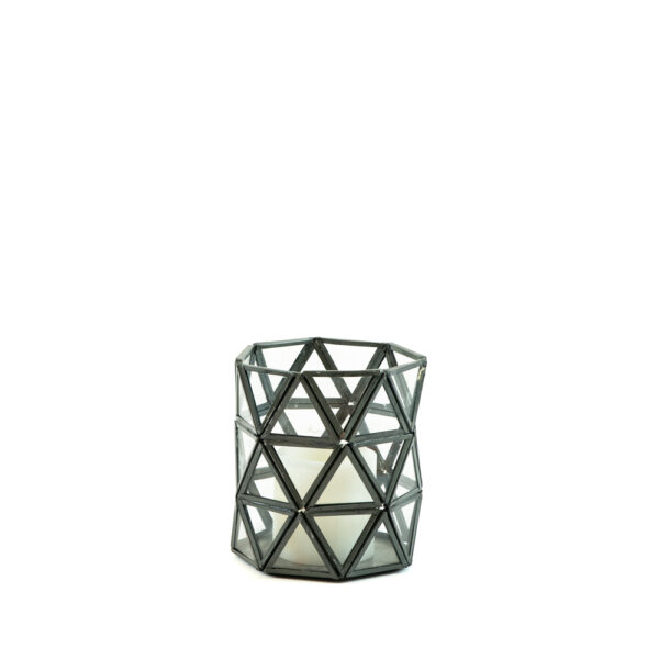 Svícen na svíčku geometrický - šedý 12 cm