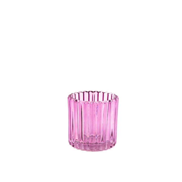 Skleněný svícen na čajovou svíčku -  fialovou-růžový  7,4 cm